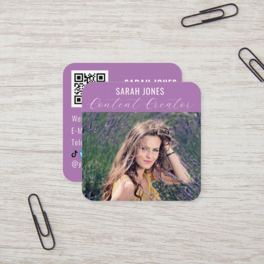 Logo QR Code Influencer Social Media Vierkante Visitekaartje (Voorkant / Achterkant in situ)
