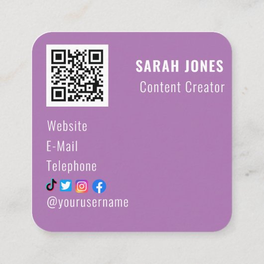 Logo QR Code Influencer Social Media Vierkante Visitekaartje (Achterkant)