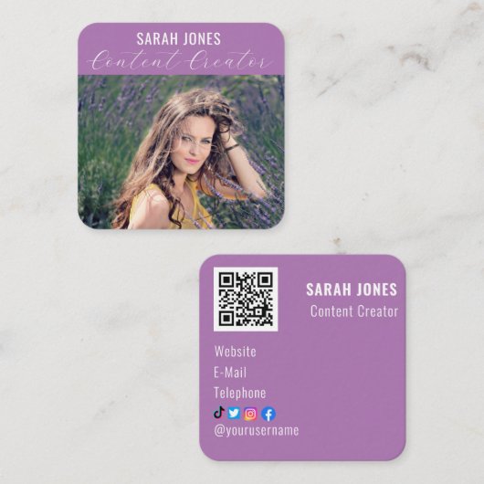 Logo QR Code Influencer Social Media Vierkante Visitekaartje (Voorkant / Achterkant)