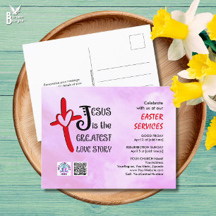 Logo QR-code JESUS GROOTSTE LIEFDESVERHAAL Pasen Uitnodiging Briefkaart