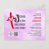 Logo QR-code JESUS GROOTSTE LIEFDESVERHAAL Pasen Uitnodiging Briefkaart (Voorkant)