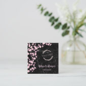 Logo | QR-code | Kerry Blossom Black Marmer Vierkante Visitekaartje (Staand voorkant)