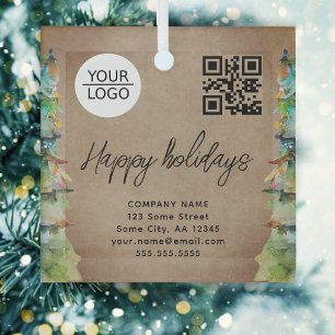 Logo QR-code kerstboom aquarel bedrijf toevoegen Glas Ornament
