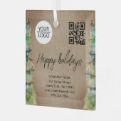 Logo QR-code kerstboomstructuur Waterverf bedrijf Glas Ornament (Voorkant links)