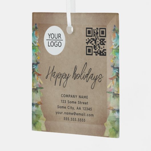 Logo QR-code kerstboomstructuur Waterverf bedrijf  Glas Ornament (Voorkant links)