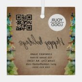 Logo QR-code kerstboomstructuur Waterverf bedrijf Glas Ornament (Achterkant)