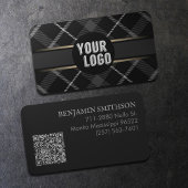 Logo & QR-code koolstofgrijze geruite moderne merk Visitekaartje
