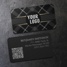 Logo & QR-code koolstofgrijze geruite moderne merk Visitekaartje