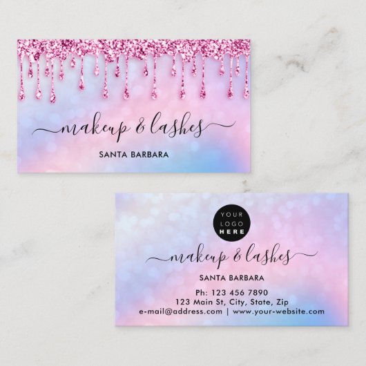 Logo QR-code Lash Makeup Hair Pink Glitter Drivers Visitekaartje (Voorkant / Achterkant)
