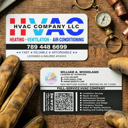 Logo, Qr Code & License - Modern AC Services, HVAC Visitekaartje