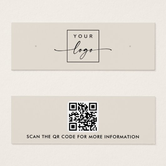Logo QR code licht tan stud oorbel display kaart (Voorkant /achterkant)