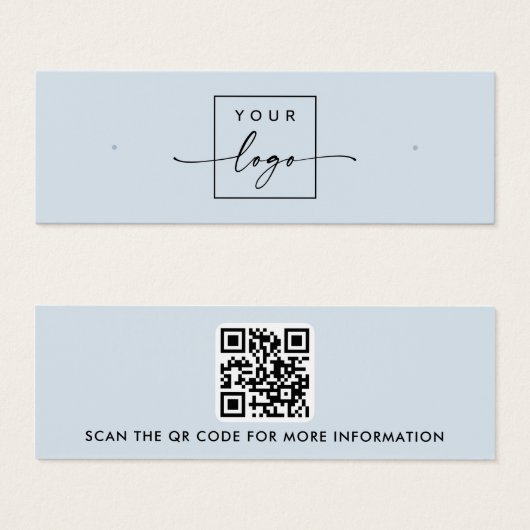 Logo QR code lichtblauwe stud oorbel display kaart (Voorkant /achterkant)