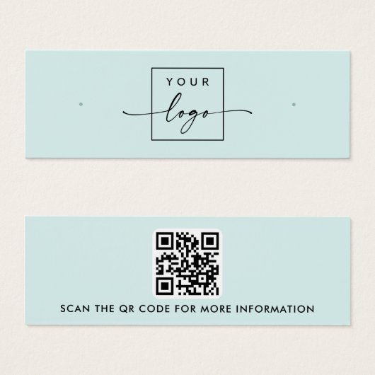 Logo QR code lichtblauwe stud oorbel display kaart (Voorkant /achterkant)