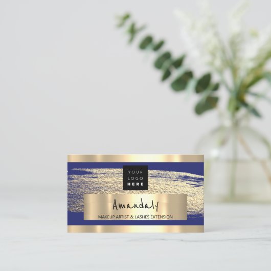 Logo QR CODE Logo Gold Blue Navy Professional Visitekaartje (Staand voorkant)