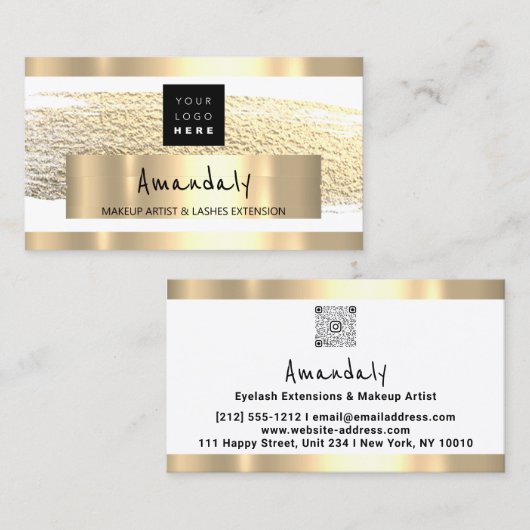 Logo QR CODE Logo Gold Paint White Visitekaartje (Voorkant / Achterkant)