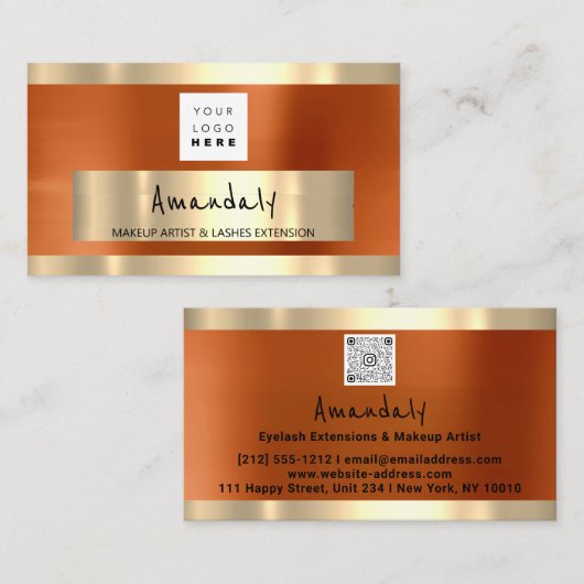 Logo QR-CODE Logo Metallic Sinaasappel Visitekaartje (Voorkant / Achterkant)