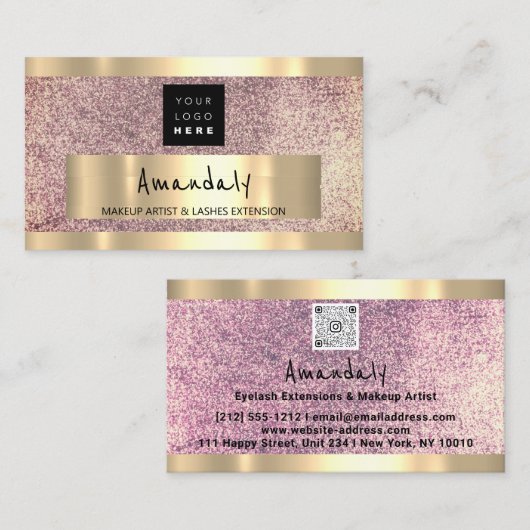 Logo QR CODE Logo Paars Glitter Visitekaartje (Voorkant / Achterkant)