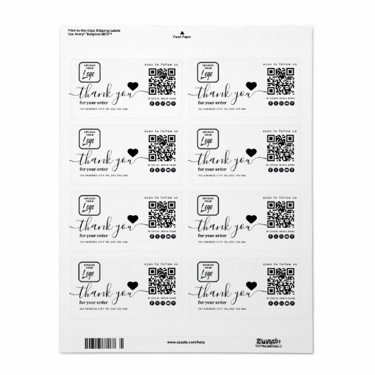 Logo QR Code Minimalist Bedankt Zakelijk Etiket (Full Sheet)