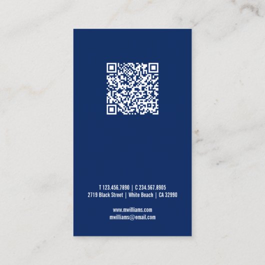 Logo QR Code Minimalist Navy Blue Modern Custom Visitekaartje (Achterkant)