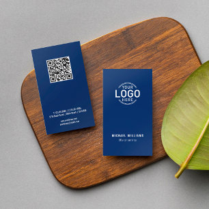 Logo QR Code Minimalist Navy Blue Modern Custom Visitekaartje