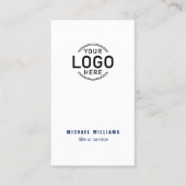 Logo QR Code Minimalistisch Wit Navy Blue Custom Visitekaartje (Voorkant)