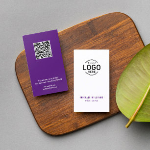 Logo QR Code Minimalistisch Wit Paarse Custom Visitekaartje