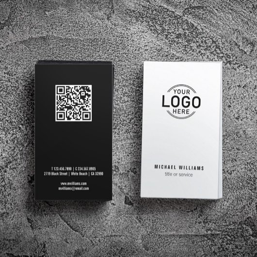 Logo QR Code Minimalistisch Wit Zwart Modern Custo Visitekaartje