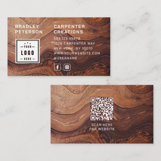 Logo QR Code Moderne houten timmerbouw Visitekaartje (Voorkant / Achterkant)