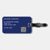 Logo QR-code Navy Blauwe Zakelijke Promotie Bagagelabel (Achterkant horizontaal)