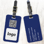 Logo QR-code Navy Blue Business Promotional Bagagelabel<br><div class="desc">Eenvoudig logo en QR Code ontwerp voor uw bedrijf. Vervang de logo, QR code bestemming URL en naam en adresgegevens door uw eigen - of laat de achterkant leeg. Wijzig de achtergrondkleur in het ontwerpgereedschap om aan te passen. Ideaal voor als promotieartikel om aan klanten, klanten en medewerkers te geven,...</div>