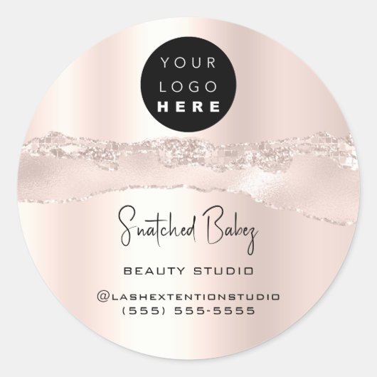 Logo QR-code Online Winkel zilver Glitter RosePowd Ronde Sticker (Voorkant)