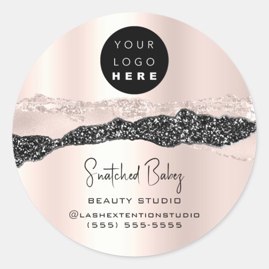 Logo QR-code Online Winkelen Zilver Glitter Roos B Ronde Sticker (Voorkant)