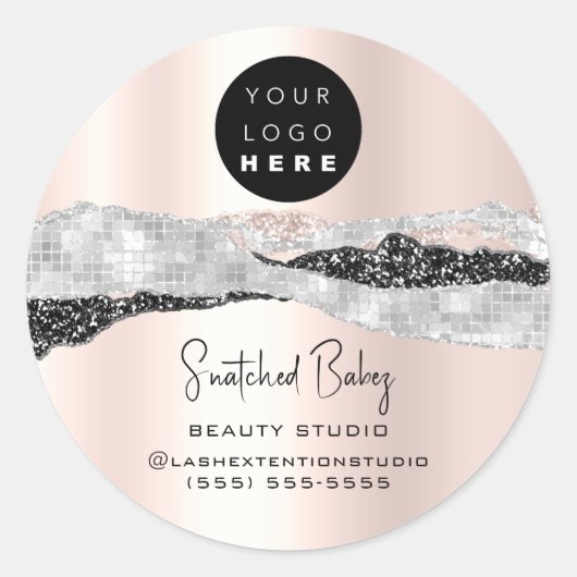 Logo QR-code Online Winkelen Zilver Glitter Roos Ronde Sticker (Voorkant)