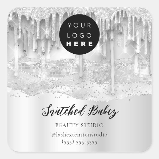 Logo QR-code Online Winkelen Zilveren Grijze schij Vierkante Sticker (Voorkant)