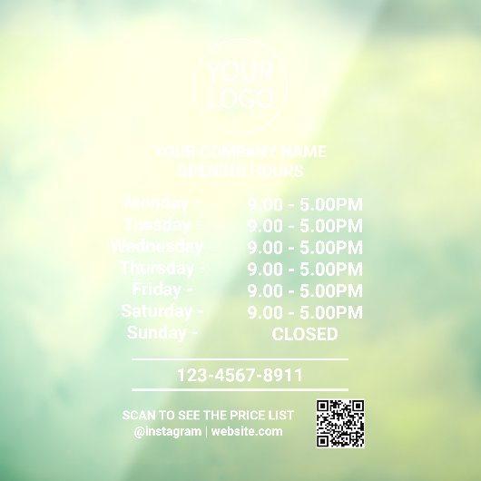 Logo Qr Code Openingstijden Modern Bedrijf    Raamsticker (Vel 3)