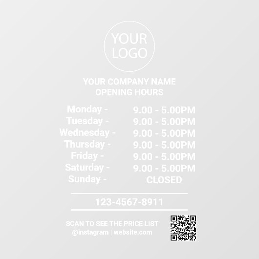 Logo Qr Code Openingstijden Modern Bedrijf    Raamsticker (Vel)