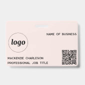Logo QR-code professioneel bedrijf Blush Roze Naam Badge (Voorzijde)