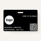 Logo QR Code Professionele Zakelijke Zwarte Naam Badge (Voorkant)