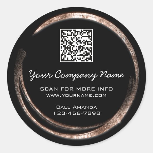 Logo QR-code Promotie Winkel Roos Cirkel zwart Ronde Sticker (Voorkant)