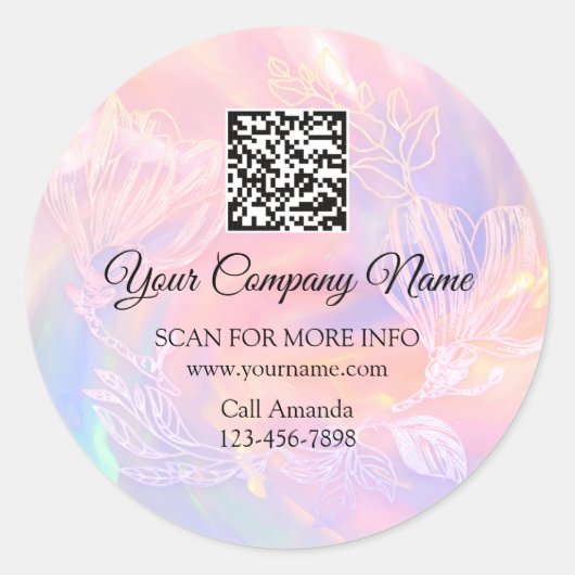 Logo QR Code Promotional Holographic Floral Wreata Ronde Sticker (Voorkant)