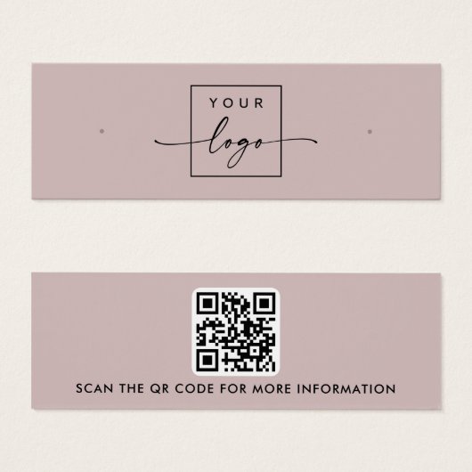 Logo QR code roos taupe stud oorbel display kaart (Voorkant /achterkant)