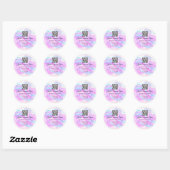 Logo QR Code Roze holografische Floral Wreater Ronde Sticker (Vel)