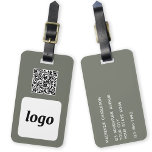 Logo QR Code Sage Green Business Promotie Bagagelabel<br><div class="desc">Eenvoudig logo en QR Code ontwerp voor uw bedrijf. Vervang de logo, QR code bestemming URL en naam en adresgegevens door uw eigen - of laat de achterkant leeg. Wijzig de achtergrondkleur in het ontwerpgereedschap van de wijze groen om aan te passen. Ideaal voor als promotieartikel om aan klanten, klanten...</div>
