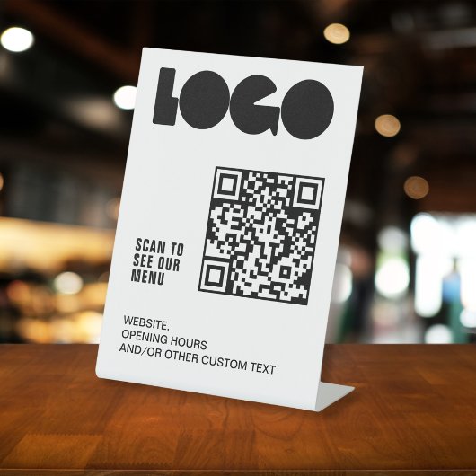 Logo QR code Scan menu Wit Restaurant tafel Reclamebord Met Voetstuk