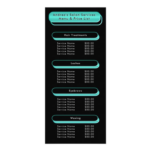 Logo & QR Code Schoonheidssalon Diensten Menu Teal (Voorkant)