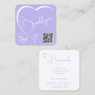 Logo QR Code Sjabloon Kalligrafie Lila Hart Vierkante Visitekaartje