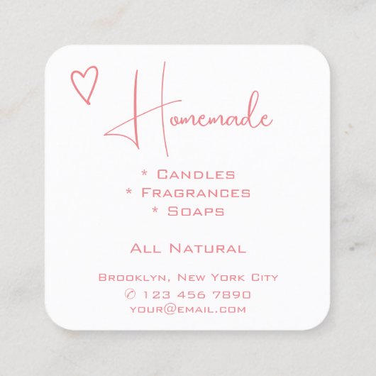 Logo QR Code Sjabloon Kalligrafie Roze Blush Hart Vierkante Visitekaartje (Achterkant)