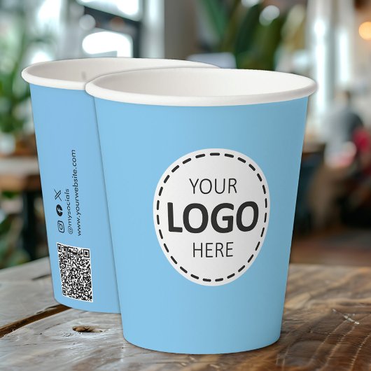 Logo, QR-code Social Media Aangepaste blauwe papie Papieren Bekers