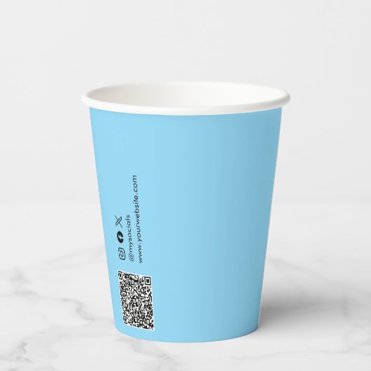 Logo, QR-code Social Media Aangepaste blauwe papie Papieren Bekers (Achterkant)