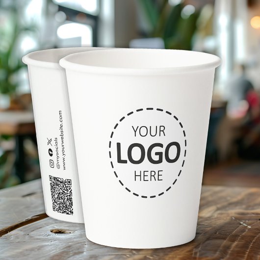 Logo, QR-code Social Media Aangepaste whitepaper k Papieren Bekers